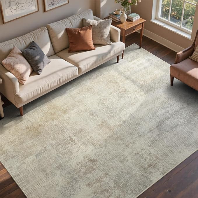 4x6 Ft Area Rugs for Living Room, Soft Non-Slip Washable Rugs Modern Abstract Pattern Carpet for Bedroom Indoor Floor Nursery Home Decor (Beige)