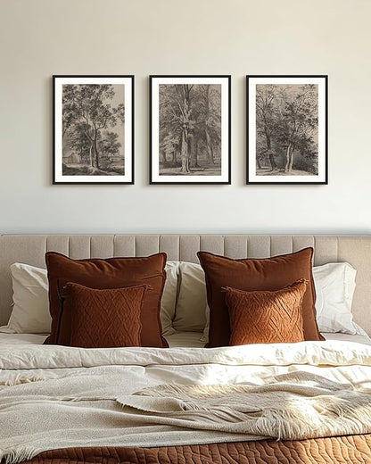 PHOPAGO Vintage Tree Framed Wall Art Retro Forest Wall Decor Nature Wilderness Sketch Paints Modern Bedroom Living Room Decor - 11x14in Black Framed