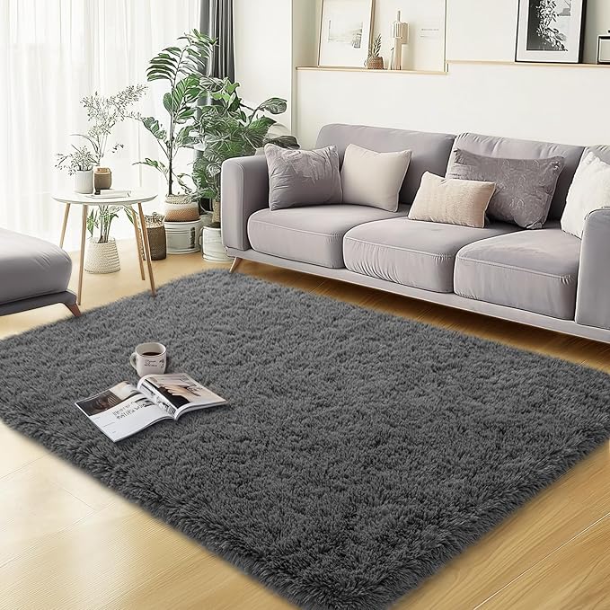 qulint 3x5 Area Rugs for Bedroom, Soft Fluffy Rug for Boys Room Fuzzy Shag Small Carpet for Living Room, Plush Shaggy Modern Alfombras for Nursery Dorm Kid Room Home Decor (3ft x 5ft, Dark Gray)