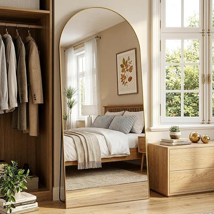 Arched Full Length Mirror 71 x 32 Inch, Full Body Mirror with Stand, Standing Hanging or Leaning Against Wall, Metal Frame Floor Mirror for Bedroom, Living Room, Cloakroom,Gold