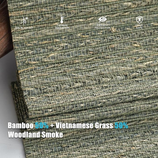 Motorized Bamboo Roman Blinds with Remote, Woven Roman Shades Compatible with Alexa Google Home, Automatic Bamboo Blind for Indoor Windows CustomSize(Woodland Smoke)