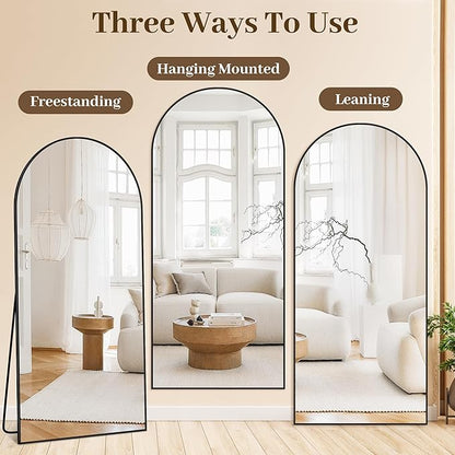 Suidia 72"x44" Arched Full Length Mirror with Stand, Full Body Mirror with Aluminum Frame, Freestanding/Leaning/Wall-Mounted, Floor Mirrors for Bedroom, Living Room, Entryway, Dressing Room, Black