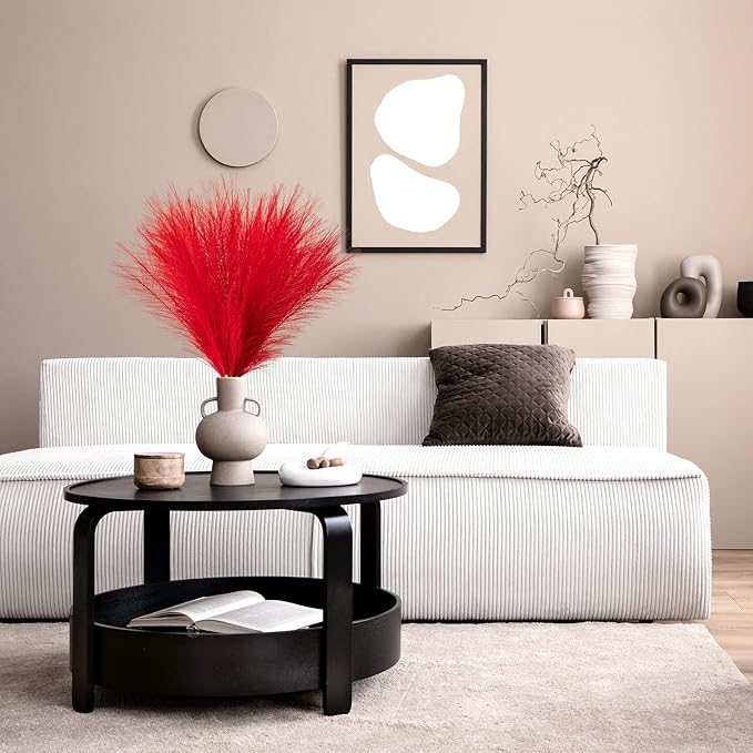 Pampas Grass Decor, Fluffy Faux Pampas Grass 5 Stem 18"/45cm Pompous Grass Small Flower Arrangement and Vase Filler for Boho Home Wedding
