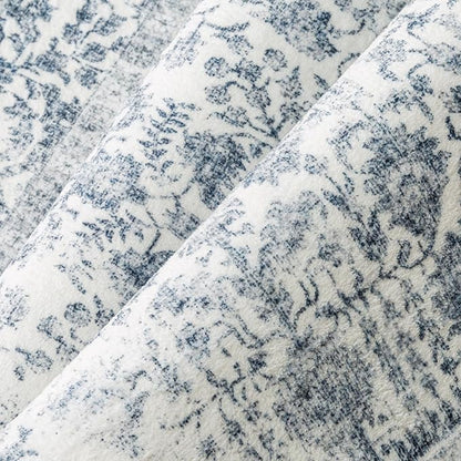 PureCozy Navy Blue Area Rug 6x9 Machine Washable Vintage Living Room Distressed Non Slip Carpet Traditional Indoor Bedroom Retro Floral Accent Throw Large Rug for Office Kitchen Dining Room