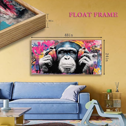 Sorbrozo Colorful Gorilla with Headphones - Street Graffiti Wall Art Print DJ Music Animal Canvas Painting Urban Wall Decor for Boys Room 24x48in