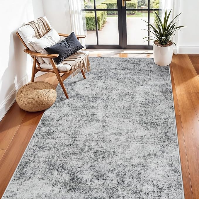 Living Room Area Rug 3x5 - Modern Abstract Washable Bedroom Rugs with Non Slip Rubber Backing Indoor Low Pile Carpet for Office Nursery Soft Ultra Thin Home Decor Floor Mat for Bathroom 3x5 Grey