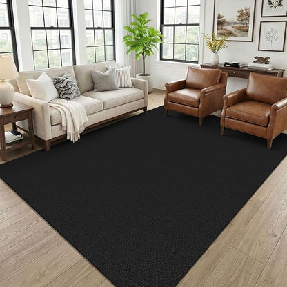 KOZYFLY Black 6x9 Dining Room Rugs, Washable Area Rug for Living Room, Non Slip Rugs for Bedroom, Braided Floor Carpet for Nursery, Office, Cotton Rug Home Indoor Decor, Black/Dark Grey