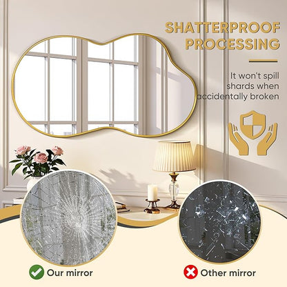 Suidia Irregular Wall Mirror, 36"x20" Bathroom Mirror Asymmetrical Mirrors Artistic Mirrors Decorative for Living Room Bedroom Bathroom Hallway Entryway, Gold, Cloud Style