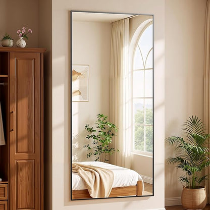 BEAUTYPEAK 86"x40" Rectangle Full Body Floor Mirrors, Full Length Mirror with Stand, Large Black Mirror for Bedroom, Dressing Room, Leaning, Standing or Hanging Horizontally/Vertically