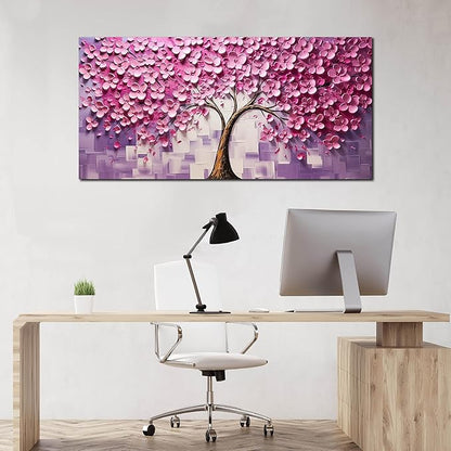 Tree Pictures Wall Decor for Bedroom Women,Pink Wall Art for Living Room Tree of Life Wall Decor 24 x 48 Inch