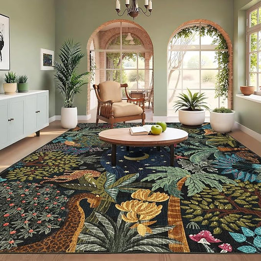 GarveeHome Large Area Rugs 9x12 for Living Room, Jungle Animal Washable Rug Soft Non Slip Backing Floor Mat Carpet Indoor Thin Accent Rug for Bedroom Dining Room Playroom Nursery Home Decor