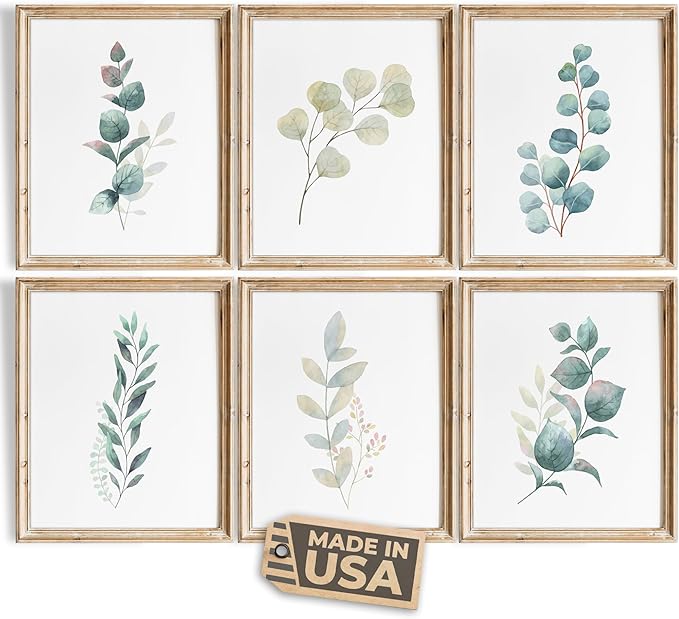 Botanical Prints Wall Art - Eucalyptus Leave - (Set of 6) Art Print - 11x14 (Unframed) | Refresh Your Space with Nature's Elegance | Elevate Your Room Decor with Timeless Greenery| Home Decor