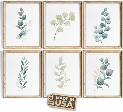 Botanical Prints Wall Art - Eucalyptus Leaves - (Set of 6) - Unframed - 8x10s | Kitchen Wall Décor | Kitchen Décor for Adding a Touch of Nature and Freshness to Your Kitchen Art | Botanical Wall Art