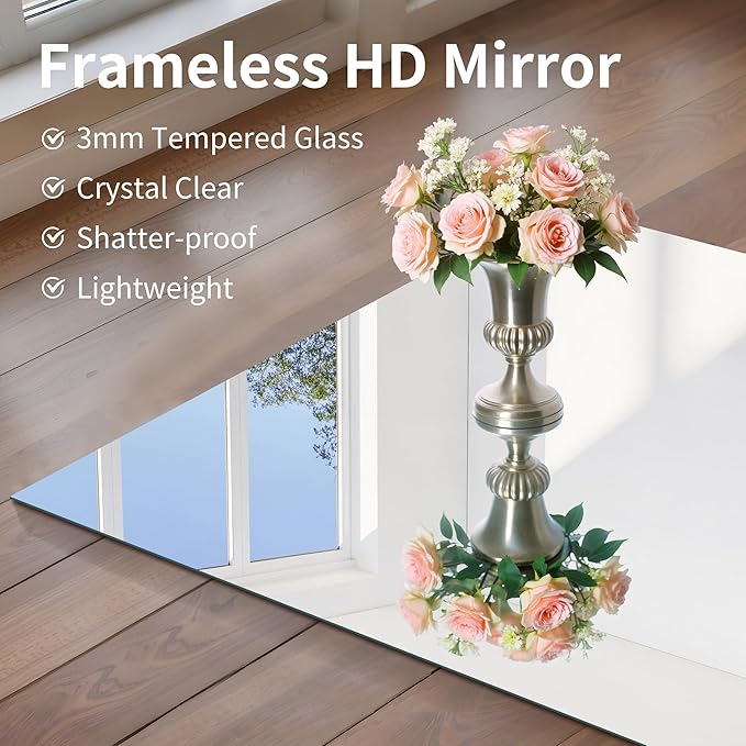 CILIBER Frameless Mirror, 24x48 Mirrors for Wall, Rectangle Bathroom Mirror for Over Sink, Frameless Vanity Mirror with Polished Edge, 3mm Tempered Glass, Hangs Horizontally or Vertically