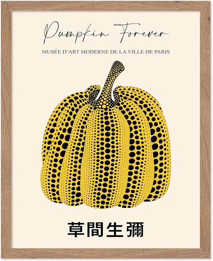Poster Master Vintage Poster - Retro Pop Art Print - Gift for Artist, Friend - Pumpkin Forever, Black Dot, Modern, Abstract - Wall Decor for Home, Office, 16x20 Beige Framed