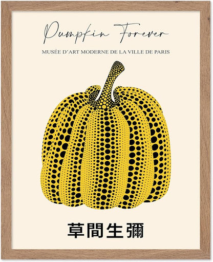 Poster Master Vintage Poster - Retro Pop Art Print - Gift for Artist, Friend - Pumpkin Forever, Black Dot, Modern, Abstract - Wall Decor for Home, Office, 8x10 Beige Framed