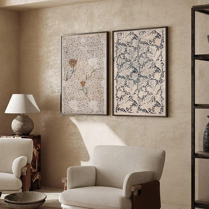 Vintage Botanical Wall Art Prints Set of 2 Antique Sketch Wall Art Decor Neutral Flower Canvas Wall Art Floral Pictures Farmhouse Painting Vintage Floral Artwork for Room Bedroom 16x24 Inch Unframed