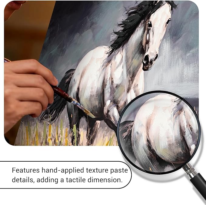 DRLWGTY Dynamic Horse Canvas Wall Art,Galloping Horses with Hand-Painted Detail Highlights Modern Painting for Living Room,Ready to Hang