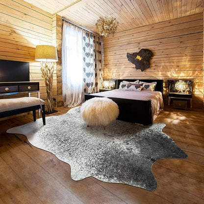 Cow Hide Rug for Living Room, Washable Cowhide Rug, Large Faux Animal Skin Rugs, Non-Slip Cow Print Area Rugs, 5x6 Feet Cowhide Rugs for Bedroom Office Kitchen Fireplace, Grey