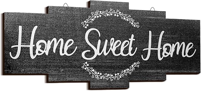 Jetec Home Sweet Home Sign, Rustic Wood Room Wall Decor, Farmhouse Plaque Wall Hanging Wooden Sign for Bedroom, Living Room, Wedding Decor(Black)