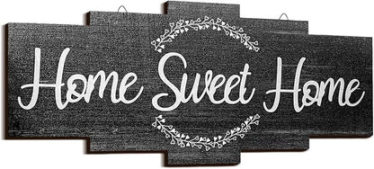Jetec Home Sweet Home Sign, Rustic Wood Room Wall Decor, Farmhouse Plaque Wall Hanging Wooden Sign for Bedroom, Living Room, Wedding Decor(Black)