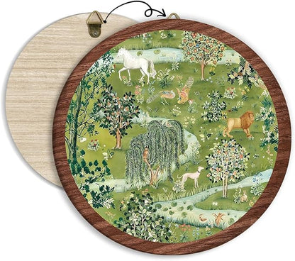 Vintage Botanical Tree Flower Hanging Wall Decor, Spring Nature Botanical Round Wooden Wall Art, Western Boho Decorations with Hook for Apartment Home Living Room Bedroom Bathroom Kitchen Office, 14