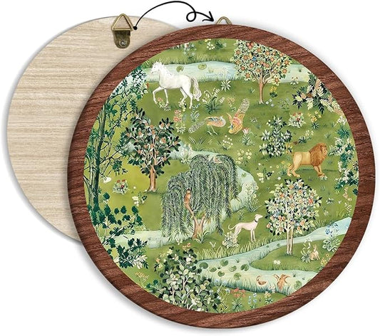 Vintage Botanical Tree Flower Hanging Wall Decor, Spring Nature Botanical Round Wooden Wall Art, Western Boho Decorations with Hook for Apartment Home Living Room Bedroom Bathroom Kitchen Office, 14
