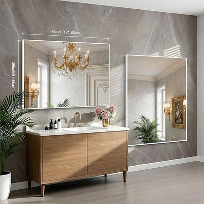 BONEWEI White Bathroom Mirror,36x48 inch Wall Mirror for Bathroom Wall Mounted,Large Rectangle Mirror for Bathroom Over Sink,Modern Metal Frame for Living Room,Bedroom Entryway,Horizontal/Vertical