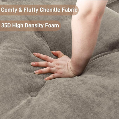 134"U Shaped Sectional Couches for Living Room,Oversized Modular Sectional Fluffy Couch with Chaise Lounge & Tufted Buttons,Modern Chenille 6 Seat Living Room Sofa Set with Storage Console,Camel