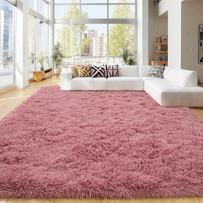 8x10 Area Rugs for Living Room Bedroom, Ultra Soft Fluffy Pink Large Rug Carpet for Bedroom, Upgrade Non-Slip Fuzzy Shag Plush Rugs for Nursery Boys Girls Kids Room Modern Indoor Home Decor