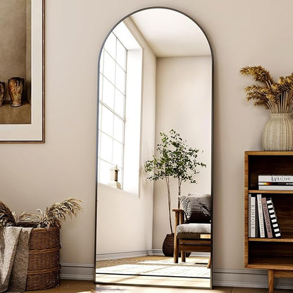 XRAMFY 24x68 Arched Full Length Mirror Floor Mirrors with Aluminum Alloy Frame Free-Standing Wall Mounted Floor Mirrors or Large Dressing Mirror, Black Mirror Full Length