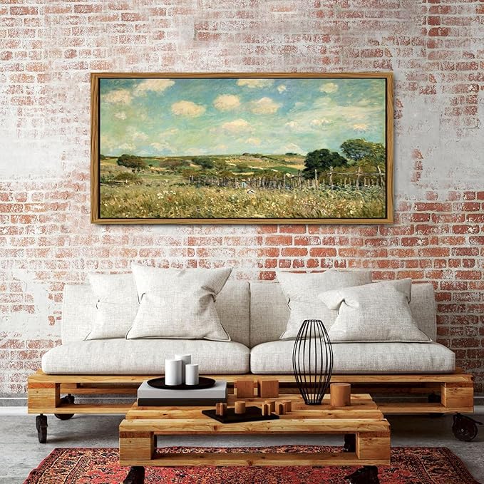 Vintage Forest Framed Wall Art Country Meadow Field Wall Decor Abstract Colorful Floral Landscape Picture Canvas Prints for Bathroom Kitchen Decoration Nature Painting Poster Classical Artwork 30x57.8"