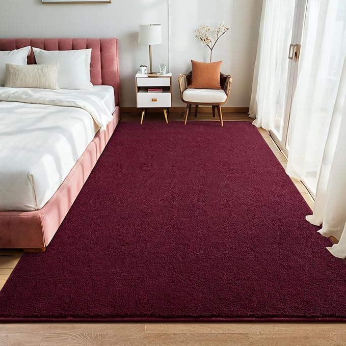 Red Rugs for Living Room Bedroom, 7x10 ft Burgundy Area Rug, Washable Memory Foam Indoor Carpet, Modern Aesthetic Minimalist Non-Slip Carpets for Boys Girls Adults Home Decor