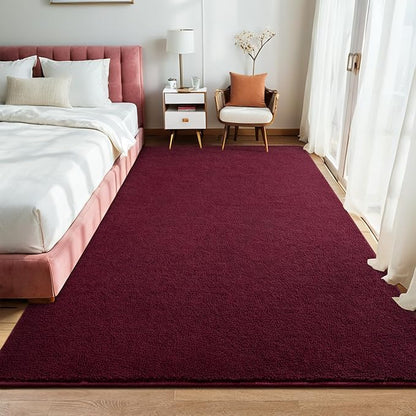 Red Rugs for Living Room Bedroom, 7x10 ft Burgundy Area Rug, Washable Memory Foam Indoor Carpet, Modern Aesthetic Minimalist Non-Slip Carpets for Boys Girls Adults Home Decor
