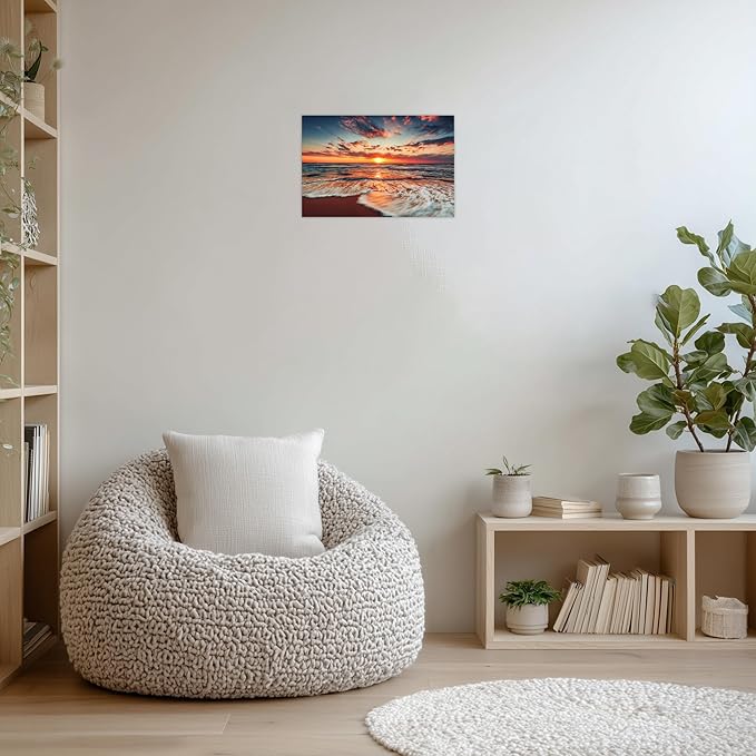 TutuBeer 1 Panel Picture of the Beach Ocean Pictures Blue Sea Beach at Sunrise Art Print on Canvas Sea Wall Decor Ocean Wall Art Seascape Canvas Stretched and Framed 20" x 30"