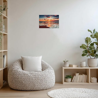 TutuBeer 1 Panel Picture of the Beach Ocean Pictures Blue Sea Beach at Sunrise Art Print on Canvas Sea Wall Decor Ocean Wall Art Seascape Canvas Stretched and Framed 12" x 18"