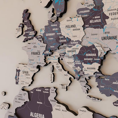 Colorfull Worlds 3D Wooden World Map Wall Art - Premium Multicolored World Travel Map for Wall Decor with Push Pins- Ideal Housewarming Gift & Travel Tracker (XLarge, Nimbus)