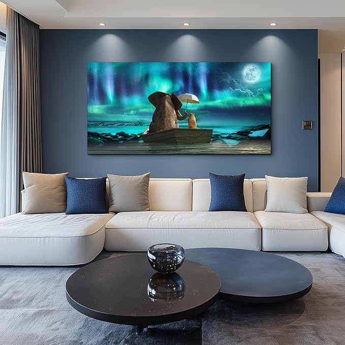 Canvas Wall Art For Living Room Large Size Fashion Wall Decorations For Bedroom Modern Office Wall Decor Painting Aurora Scenery Elephant Pictures Artwork Room Canvas Art Prints Bathroom Home Decor