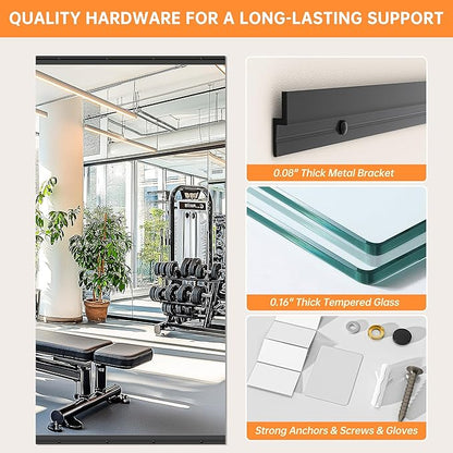 Hasipu 3 Pcs 55''x20'' Home Gym Mirror Large Full Length Wall Mounted Full Body Mirror for Yoga Dance Fitness Exercise Studio Bedroom Garage, Frameless Tempered Glass Workout Mirrors Black Rectangular