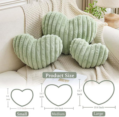 XVTRU Heart Pillows Heart Decorative Pillow Soft Fluffy Heart Shaped Sage Green Throw Pillows with Faux Rabbit Fur Aesthetic Room Decor Cute Small Pillow for Valentines Mother's Day