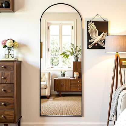 Full Length Mirror, 59"x18" Arched Full Body Mirror, Floor Mirrors with Stand, Body Mirrors Standing Hanging Leaning Against Wall,Aluminum Frame Mirrors for Bedroom Cloakroom,Living Room,Black