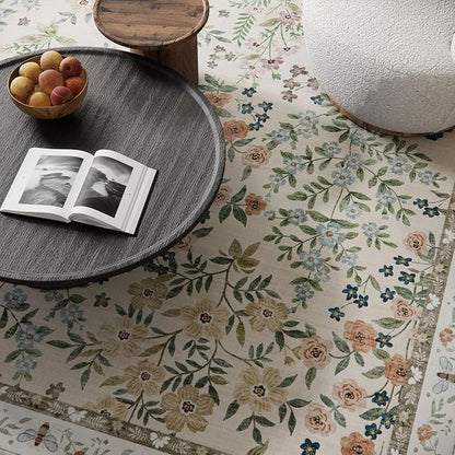 Machine Washable Rugs for Living Room: 5x7 Area Rugs for Bedroom Vintage Stain Resistant Non Slip Low Pile Soft Carpet Rug for Kitchen Dining Room Farmhouse Kids Room Nursery