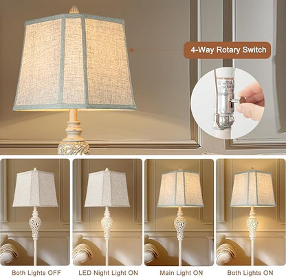 LuxSight Collection Rustic Floor Lamp 65'' Tall with Nightlight Cut Corner Linen Fabric Shade Vintage Standing Lamp for Living Room, Bedroom, Office, House (Bulb Included)