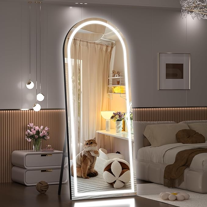 Hasipu 95" X 40" Full Length Mirror with Lights, Black Frame Arch Led Mirror Full Length and 3 Colors Temperatures & Brightness Adjustable,Light Up Mirror Full Body for Bedroom Cloakroom Living Room
