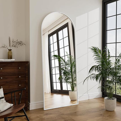 Rowjut Floor Mirror Arched Full Length Mirrors, 64"x21" Floor Length & Standing Hanging or Leaning & Large Full Body Mirror Wall Mirror for Bedroom, Living Room, Aluminum Frame,White
