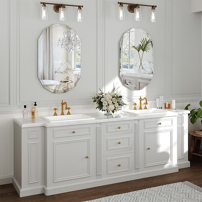 30x22 Inch Beveled Oval Bathroom Mirror, Frameless Copper-Free Silver Mirror, Modern Vanity Mirror, Decorative Wall Mirrors Over Sink for Restroom, Bedroom, Living Room, Bathroom, Entryway