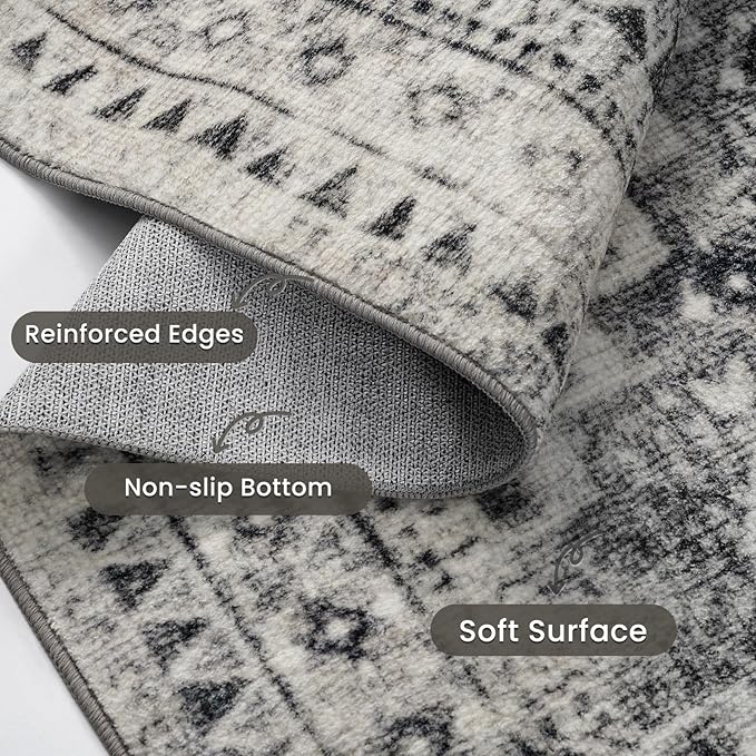 YOH Boho Washable Rug 5x7, Taupe Gray Vintage Non Slip Area Rug, Distressed Indoor Carpet for Living Room Bedroom Kitchen Office
