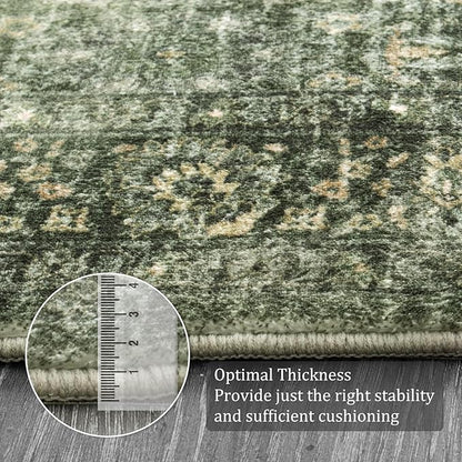 Morebes 5 x 7 Area Rugs Washable Rug Boho Soft Living Room Rugs, Non-Slip Non-Shedding Distressed Large Vintage Rug for Bedroom Farmhouse Dining Room Indoor Playroom,Grayish Green