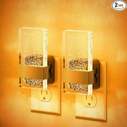JandCase Night Lights Plug into Wall, Dusk to Dawn Sensor, 2000K Amber Warm White LED, Acrylic Bubble Design, 0-100lm Adjustable Brightness, 2-Pack for Bedroom, Bathroom, Living Room, Hallway