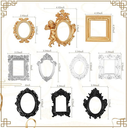 Yulejo 10 Pcs Vintage Gold Mini Frames Set, Baroque Victorian Ornate Decorative Frames for Gallery Wall Decor, DIY Jewelry Display, Antique Frame for Home, Wedding, Room, No Glass or Backing (Retro)
